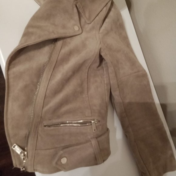 H&M Faux Suede Tan Biker Jacket Size 4 - Picture 8 of 9